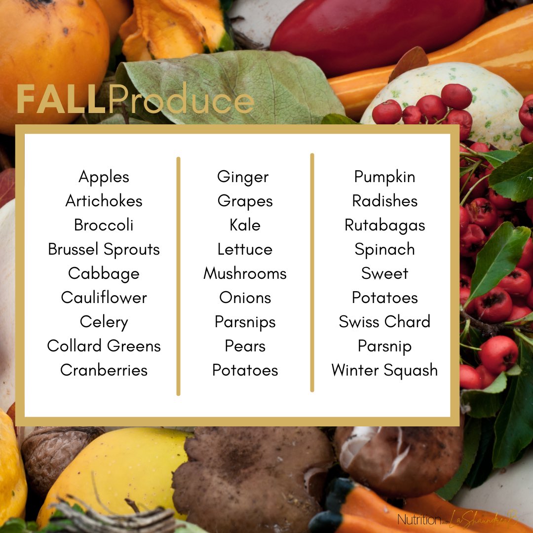 NutritionwLB's tweet photo. Fall is here!🍂 Here's a list of produce that is currently in season. Please feel free to add your favorites in the comments below.🥦🍎🍐🥔🥬🫚🍇
#FallProduce #FreshProduce #Foodie #NutritionwLB https://t.co/vKMXavyq8C