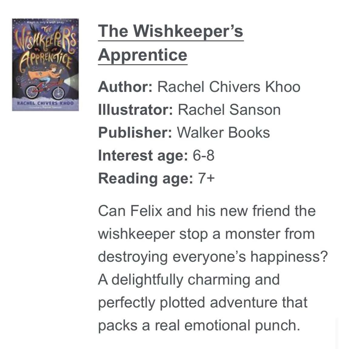 Over the moon to see The Wishkeeper’s Apprentice in the 2023 @Booktrust #GreatBooksGuide 💫 Thank you so much! What a gorgeous selection of books. 📚✨ @WalkerBooksUK @rachel_sanson
