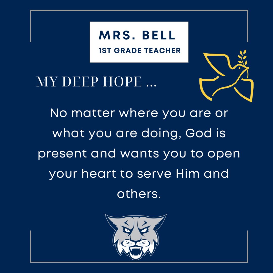 Meet a new face at WCA this year, Mrs. Bell. Mrs. Bell is a first grade teacher at WCA. "It's a joy to watch God's guiding hand help children accomplish goals, gain confidence and develop a strong mind."