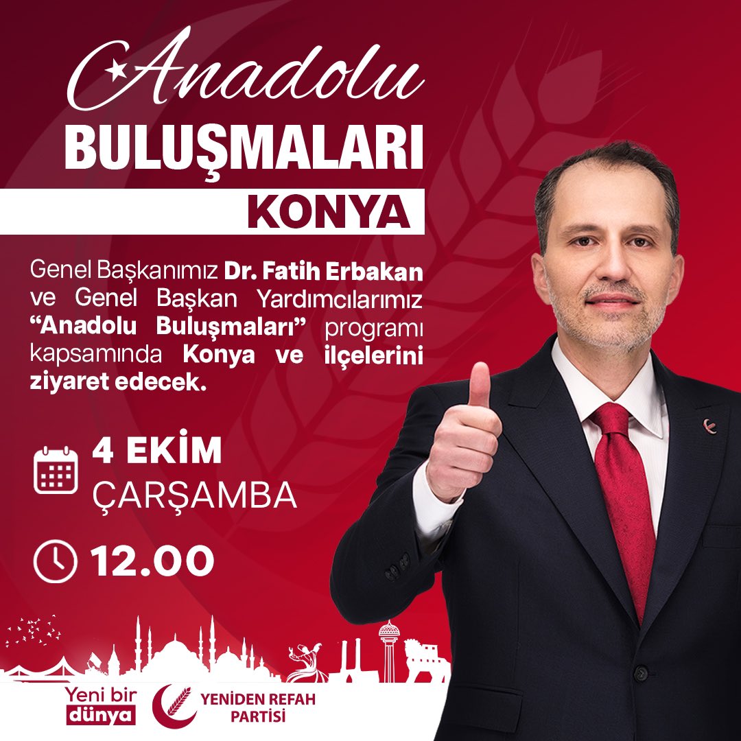 erbakanfatih's tweet photo. ‘Anadolu Buluşmaları’ yarın Konya’da olacak, Konya halkıyla kucaklaşacağız inşallah. https://t.co/BZcwSHQbkg