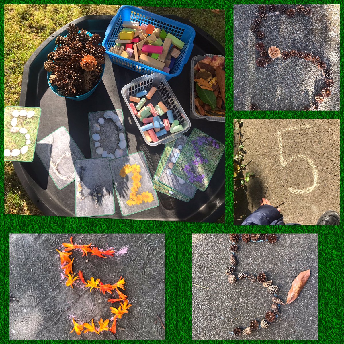 Outdoor fun for P1HS. Learning all about number 5. Challenge - make it and find it. Autumnal day in the sun. #mathsweekscotland <a href="/stjosephsabn/">stjosephsprimary</a>