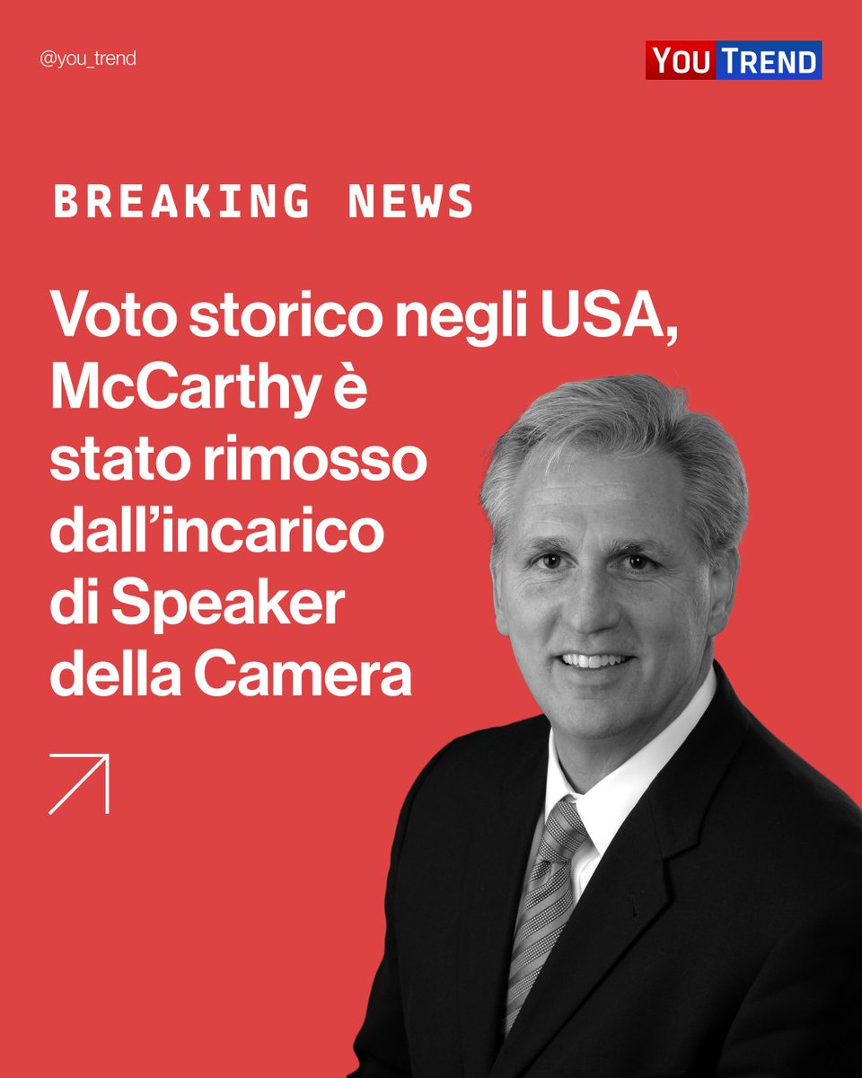 you_trend's tweet photo. 🇺🇸 #BREAKING
La Camera dei rappresentanti degli Stati Uniti ha votato la rimozione dall'incarico dello speaker Kevin McCarthy (Repubblicano), che presiedeva la Camera dall'inizio del 2023.

Sì 216 ✅
No 210 https://t.co/ejsGj1CTny