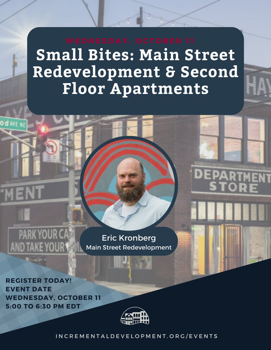 Incremental Development Alliance (@incdevalliance) on Twitter photo Get signed up for our October Small Bites with <a href="/EricKronberg/">Eric Kronberg</a> of <a href="/kronbergua/">Kronberg Urbanists + Architects</a> on Wednesday, October 11th. Hear from a national expert on how to make your next Main Street development a success!
incrementaldevelopment.org/events/idasmal… Get signed up for our October Small Bites with <a href="/EricKronberg/">Eric Kronberg</a> of <a href="/kronbergua/">Kronberg Urbanists + Architects</a> on Wednesday, October 11th. Hear from a national expert on how to make your next Main Street development a success!
incrementaldevelopment.org/events/idasmal…