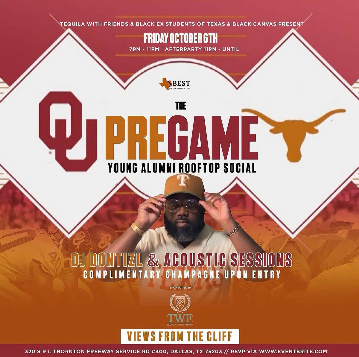 BlackUTNetwork's tweet photo. Here are some places to be this weekend in Dallas! Thanking @djdontizl 🤘🏾#TXOUWeekend #HookEm https://t.co/z4GvZrOniy