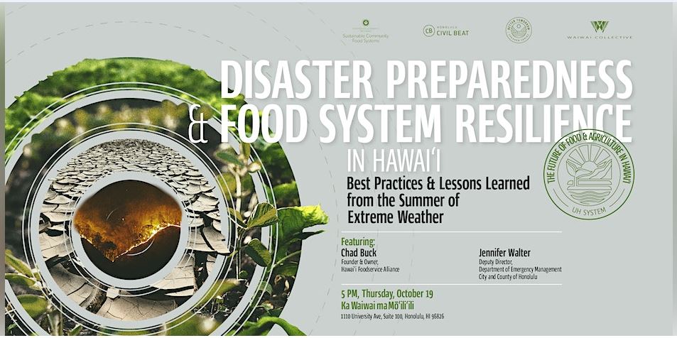 PCATTTweet's tweet photo. Use the link to sign up for the Disaster Preparedness &amp; Food System Resilience event on October 19, 5-8pm at Ka Waiwai. Music and complimentary pupus to be provided. https://t.co/D0E7BwOWsk https://t.co/L6nKPAaTDN