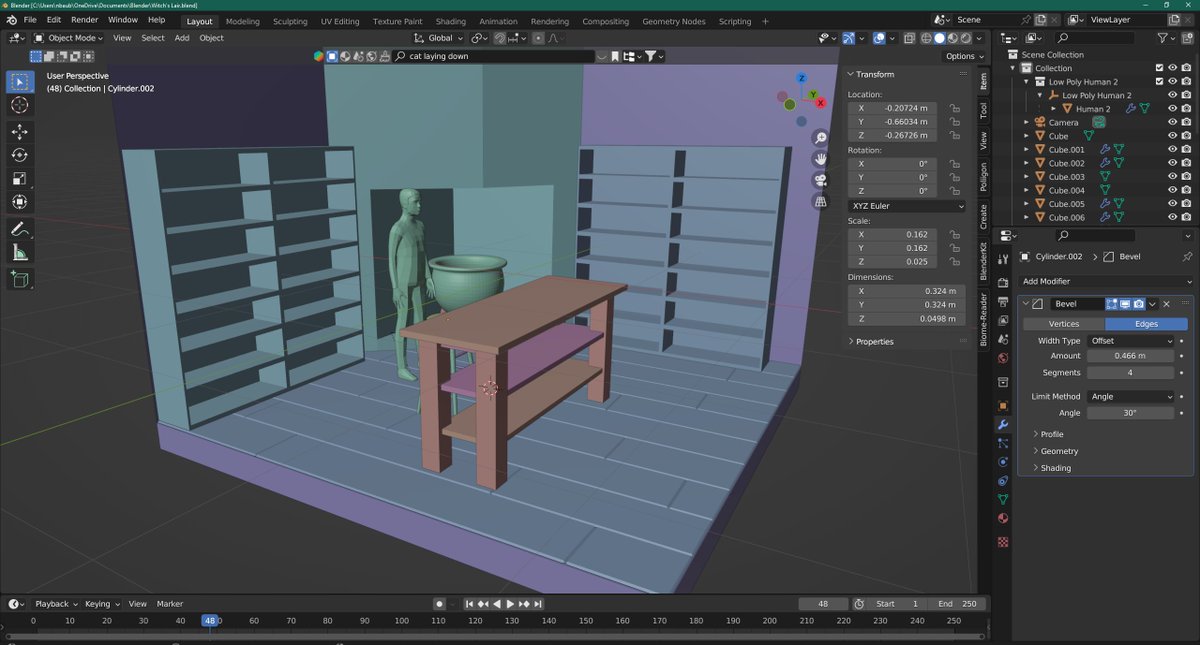 ShrimpArmyGames's tweet photo. day 3 of my daily #blender3d journey. yesterday and today I been working on this Witch's lair scene. Made the cauldron and floor yesterday, and today added the shelving, stool, and workbench. Now, what to put on all the shelves, ideas welcome! #blendernation https://t.co/xtYo2PIO6j