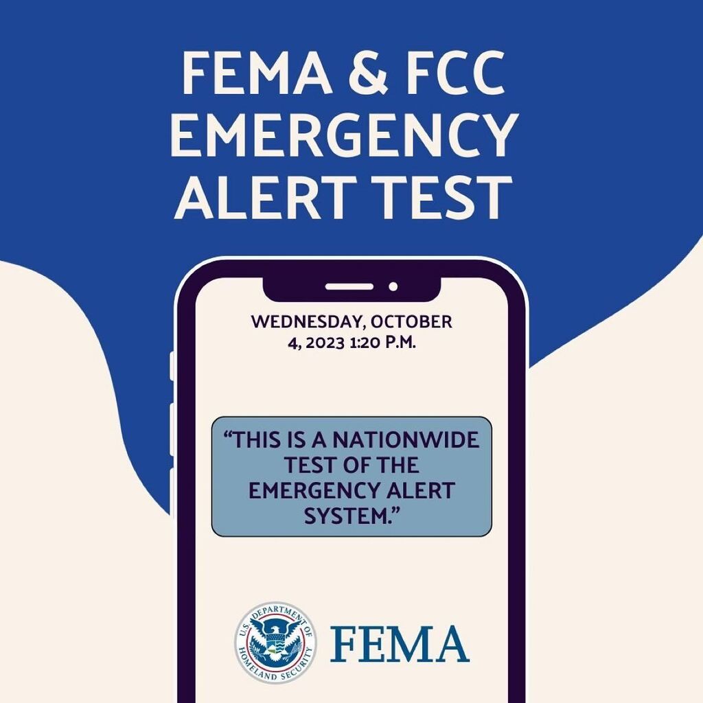 HappeningInERCA's tweet photo. Just a reminder - Tomorrow, Wednesday, October 4, beginning at 2:20 p.m. EDT, the Federal Emergency Management Agency (FEMA) and the Federal Communications Commission (FCC), will combine forces to conduct a nationwide test of the Emergency Alert System (… https://t.co/05Ez4Fxp8m https://t.co/L9sKE9kiED