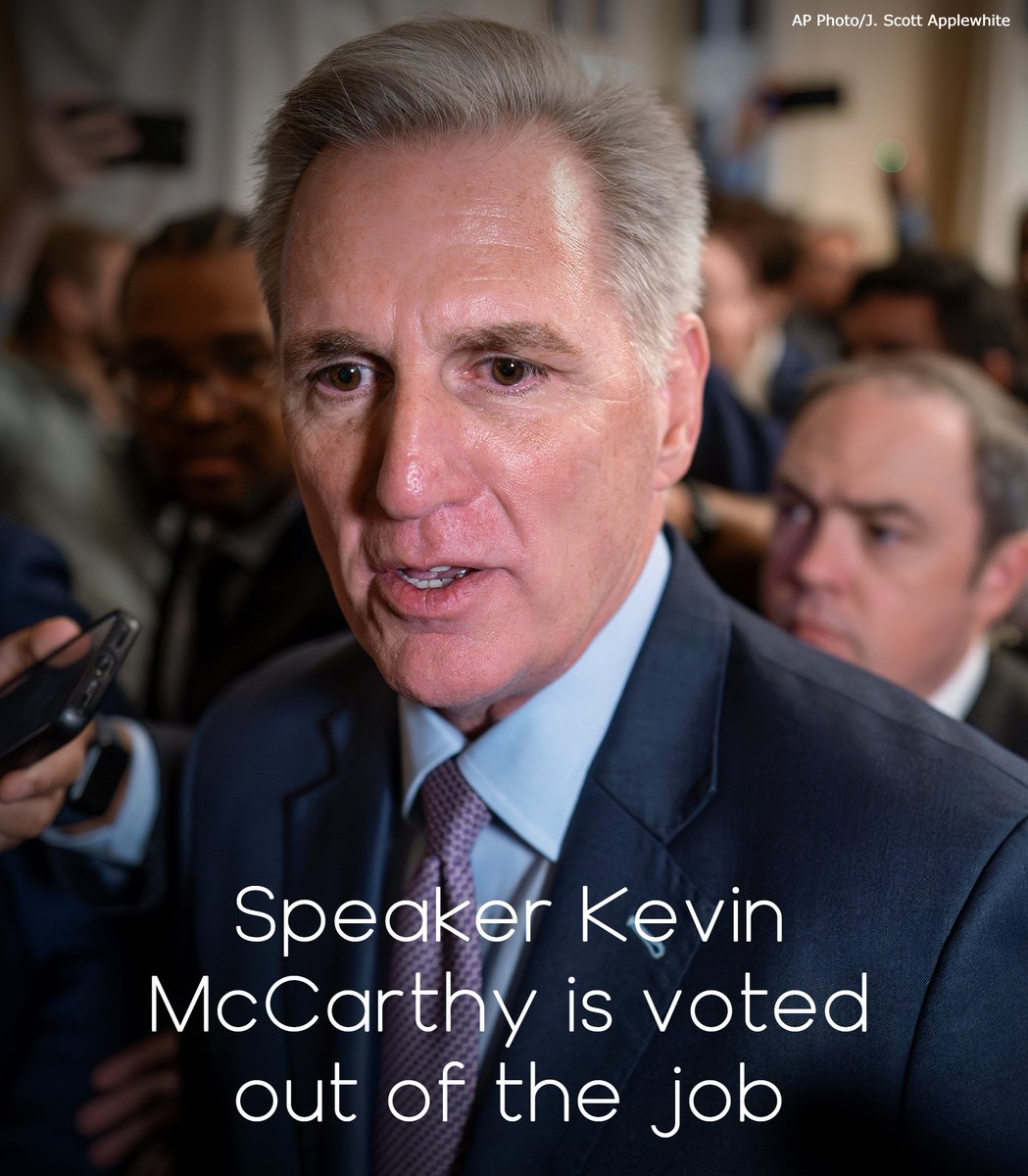 #BREAKING: Speaker Kevin McCarthy was voted out of the job Tuesday in an extraordinary showdown, a first in U.S. history. tinyurl.com/yx2hpecc?utm_s…