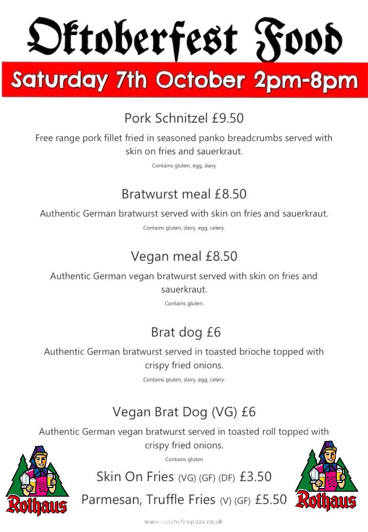 thewonstonarms's tweet photo. Saturdays pop up food truck menu to kick off our Week of Oktoberfest at The Wonston with our partners Rothaus  @RothausBeer @FirePizzas #Oktoberfest2023 #Oktoberfest #wonstonarms #winchester https://t.co/qcedHLkof3