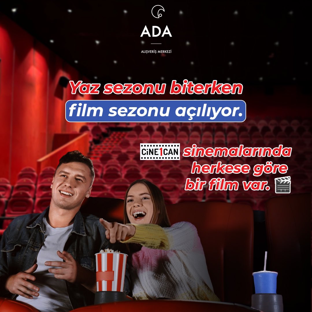 adaavm's tweet photo. Yaz sezonu bitti, arkadaşlarla sinema sezonu açılıyor. Cine1can sinemalarında herkese göre bir film var.🍿📽️
 
📍 Cine1Can , 1. Kat
 
#AdaAVM #Erenler #AdapazarıProvince #Alışveriş #Sinema #Film https://t.co/iXIwQecsdG