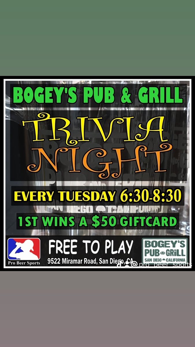 Have fun every Tuesday at Bogey's Pub &amp; Grill starting at 6:30!