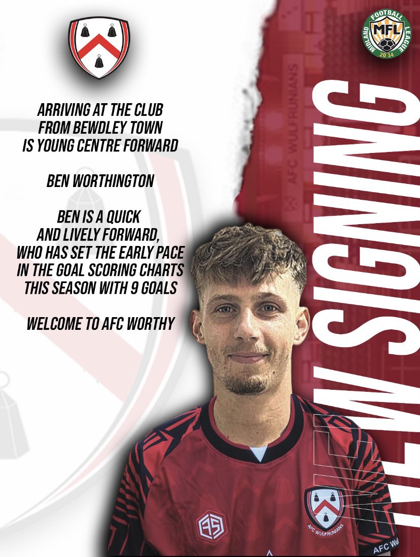 🔴 New Signing ⚫️ 

Carl Abbot makes his first signing at the Wulfs bringing in Ben Worthington from Bewdley Town. The forward has has had a great start to his league campaign scoring 9 goals. 

Welcome to the Wulfs Ben 👍🏼