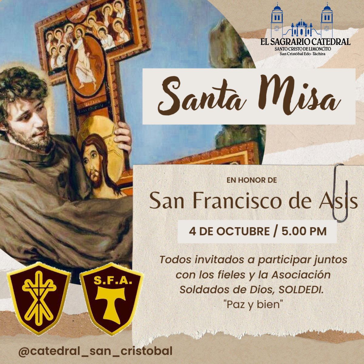 Les esperamos!!! Este 4 de octubre a las 5.00 pm en la Catedral de San Cristóbal