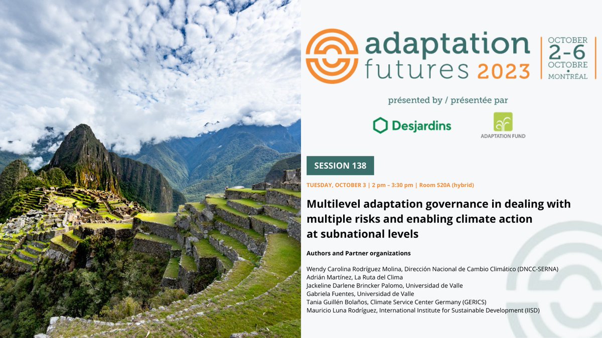 <a href="/NAP_Network/">NAP Global Network</a> <a href="/CJRFund/">Climate Justice Resilience Fund</a> <a href="/ICCCAD/">ICCCAD</a> <a href="/HMcGray/">Heather McGray</a> <a href="/AyeshaDinshaw/">Ayesha Dinshaw</a> <a href="/ahammill_iisd/">Anne Hammill</a> Earlier today, we examined the role of multilevel mechanisms in #adaptation governance.

Explore further in this article by <a href="/MauLunaRo/">Mau Luna</a> in which he identifies 3 challenges in adaptation that are opportunities for vertical integration 👉 bit.ly/NAPVerticalInt…
#AF2023