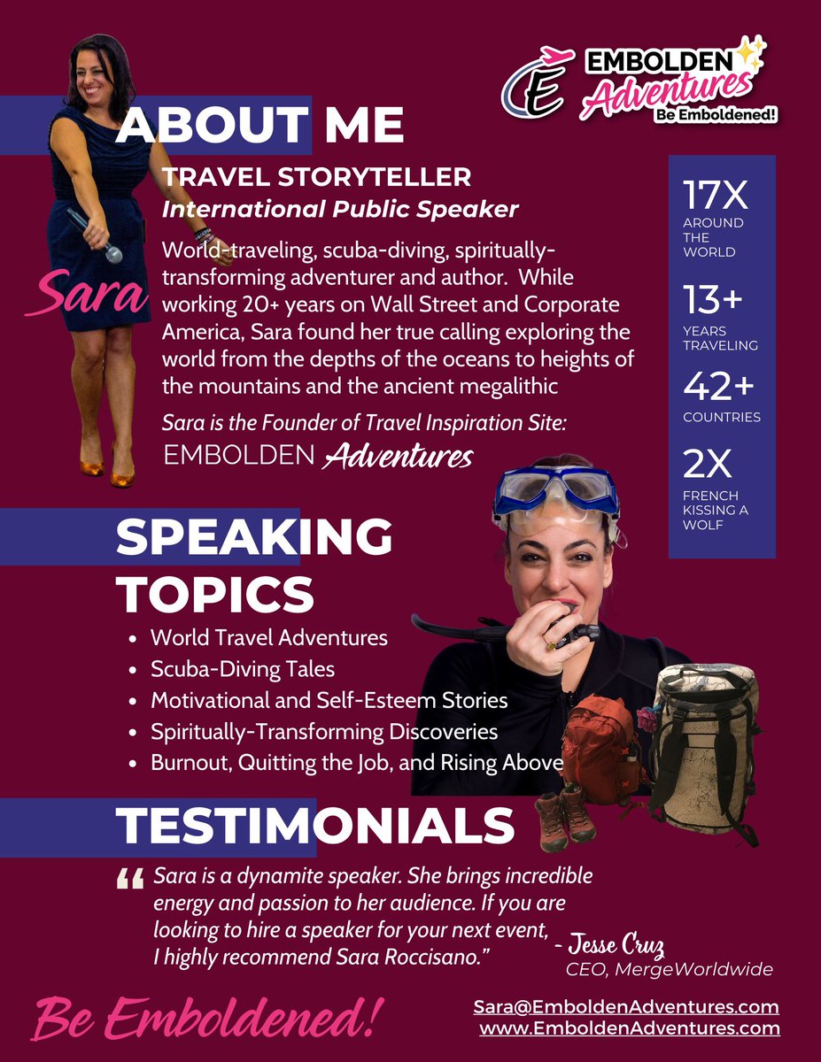 EmboldenAdventr's tweet photo. Come one come all. Ready to book speaking gigs
https://t.co/xotEx3MKO1
#emboldenadventures #bemboldened #speaker #publicspeaker #internationalpublicspeaker #speaking #travel #motivational #storyteller https://t.co/uXHg5CJOUY