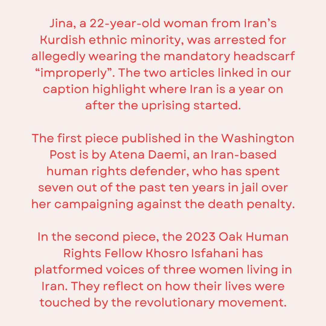 ColbyOakInst's tweet photo. The Oak Institute stands with those who are fighting for their rights in Iran, and for the lives lost at the hands of the Islamic Regime including Jina Mahsa Amini. To read about the fight in Iran, click the linked articles
https://t.co/T2OZ6urbpA
https://t.co/IlGO4ruEq2 https://t.co/2ZQWrk7nYC
