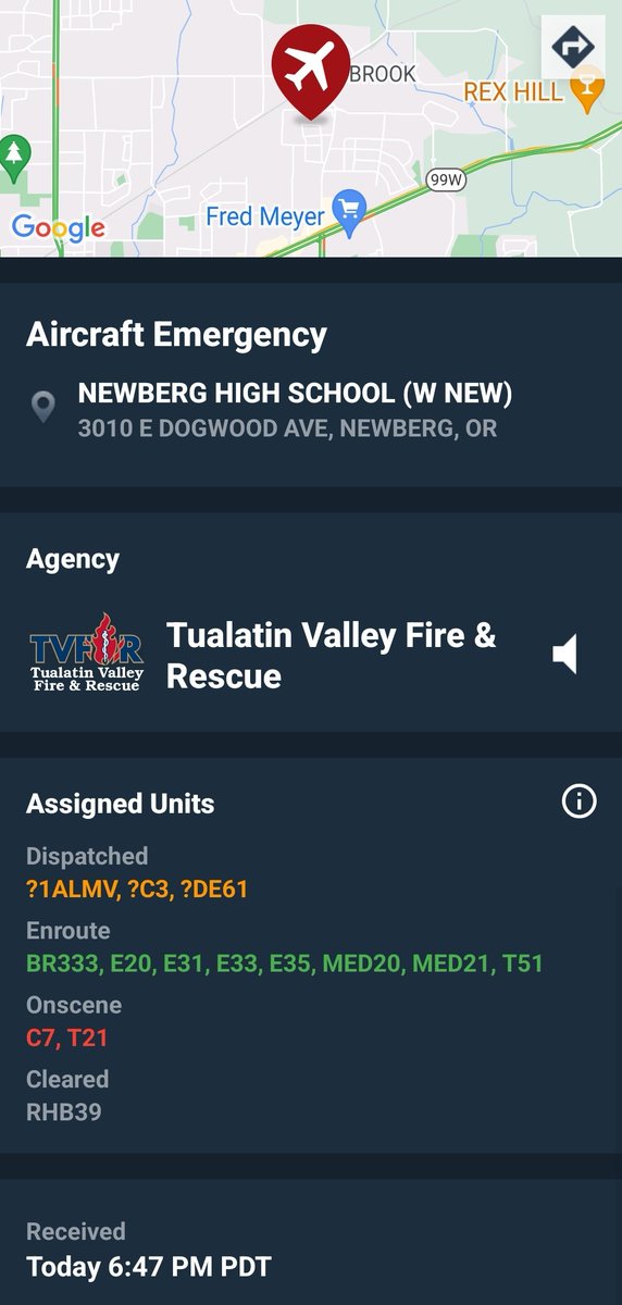 WashCoScanner's tweet photo. Airplane crash
LifeFlight activated 
Single engine airplane crashed into residence
Two patients
Extraction needed 
1913 Cedar St
Newberg https://t.co/8IZbGtkaLM