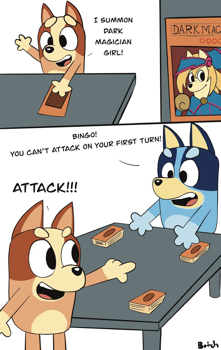 JKimBotch's tweet photo. Bluey Plays Yugioh #bluey #blueyfanart #Blueytober https://t.co/aEVOIlkTBM