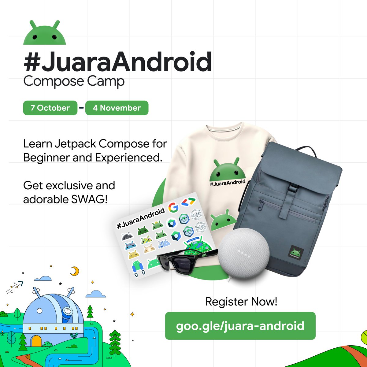 googledevsid's tweet image. Tertarik untuk mempelajari Android tapi tidak tahu mulai darimana atau bingung mengikuti program apa?
#JuaraAndroid hadir kembali untuk developer pemula maupun yang sudah berpengalaman untuk mempelajari #JetpackCompose! 
Program ini gratis, daftar di goo.gle/juara-android