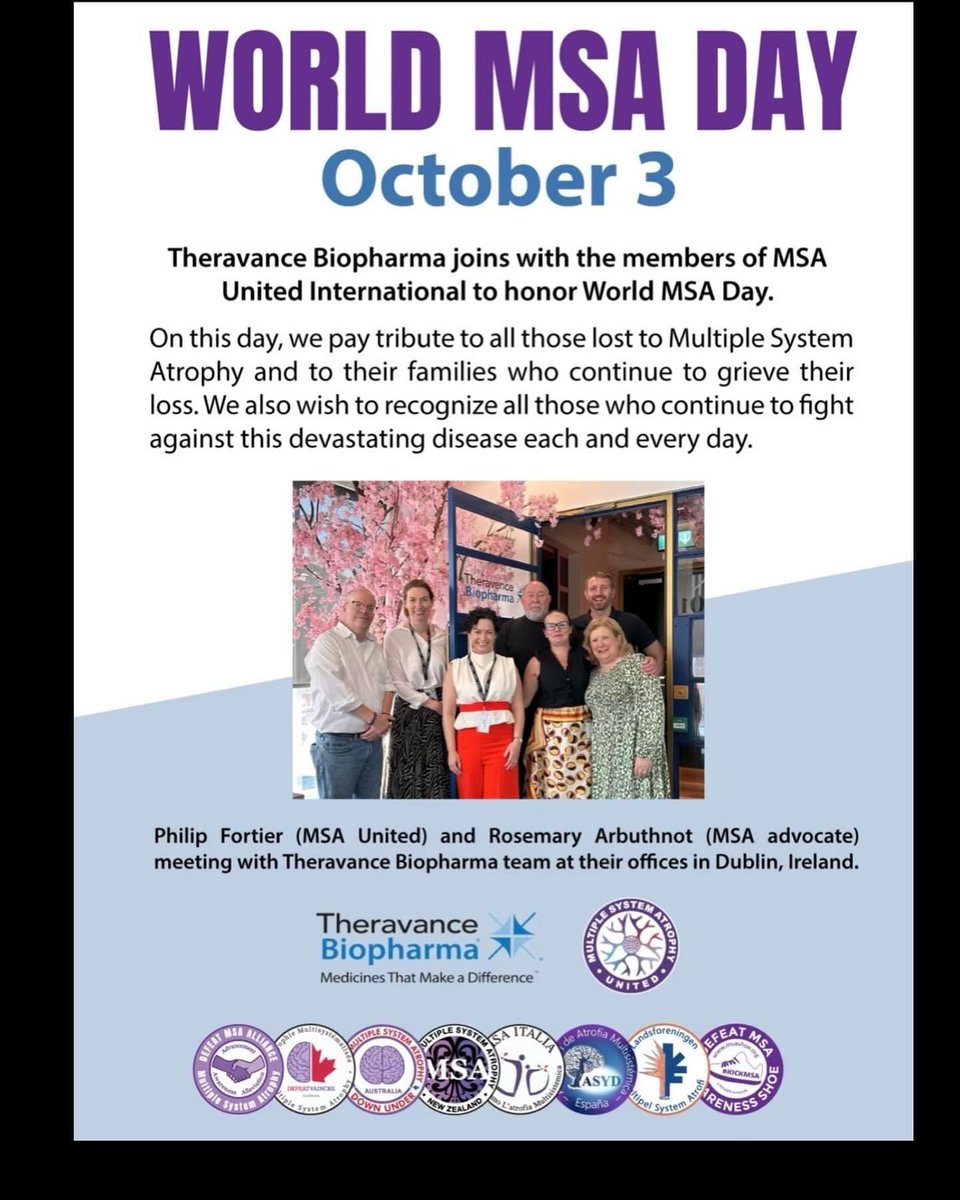 Together with Theravance Biopharma, we pay tribute to the MSA community on World MSA Day! 
#defeatmsa #kickmsa #theravance #WorldMSADay <a href="/TheravanceBio/">Theravance Biopharma</a>