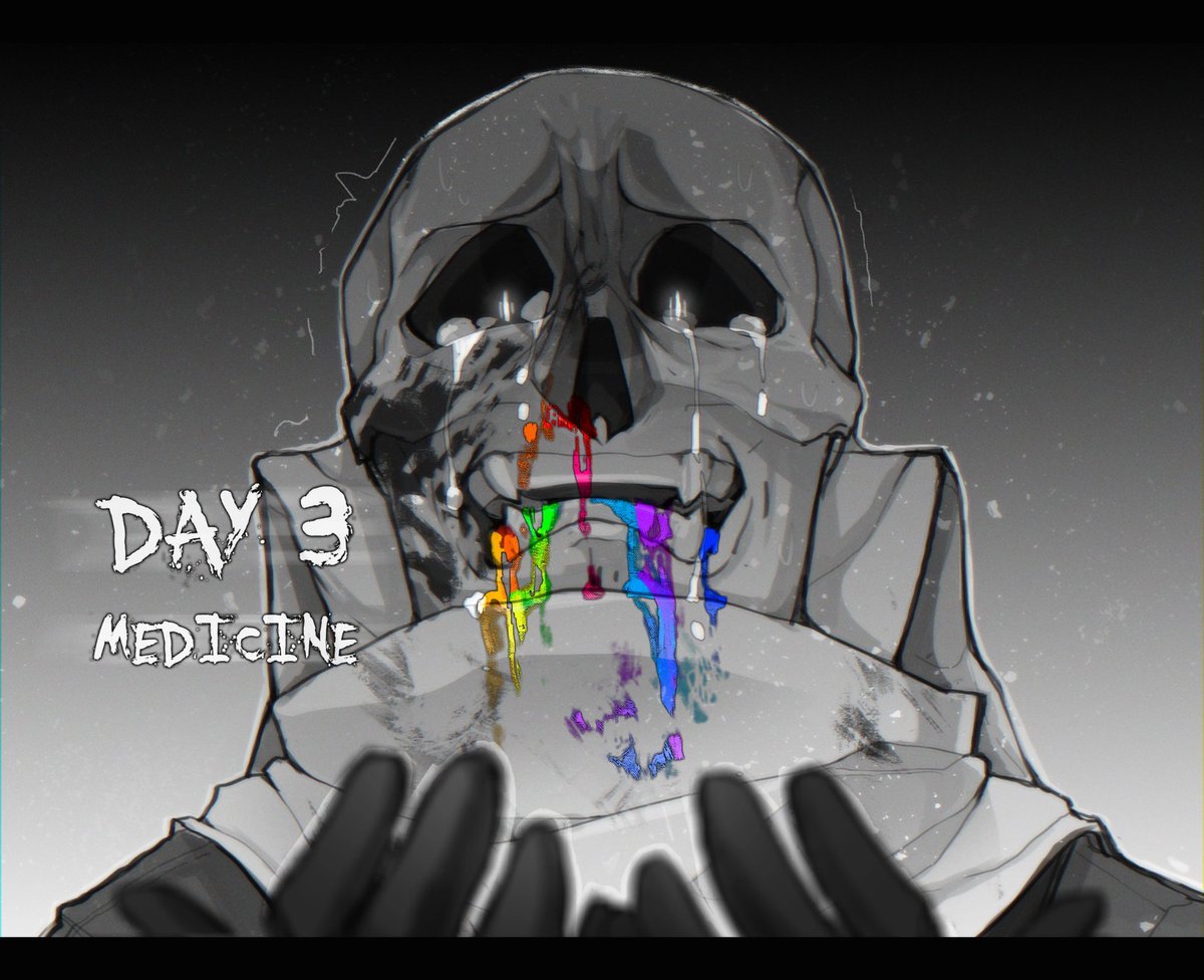 ABYSS34778014's tweet photo. DAY 3 - MEDICINE 
"PILLS WON'T REPLACE YOUR EMOTIONS" 
translation of pills : "USELESSLY / IT DOESN'T MATTER" 
#inktobertale https://t.co/OakbPbeEuI