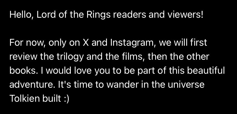 lotrolog's tweet photo. Merhaba Yüzüklerin Efendisi okurları ve izleyicileri!

Şimdilik sadece X’te ve İnstagram’da, önce üçlemeyi ve filmleri, ardından diğer kitapları gözden geçireceğiz. Bu güzel maceraya ortak olmanızı çok isterim. Tolkien’in kurduğu evrende dolaşma zamanı :)

#Tolkien #LOTR https://t.co/jNb9wyoSOr