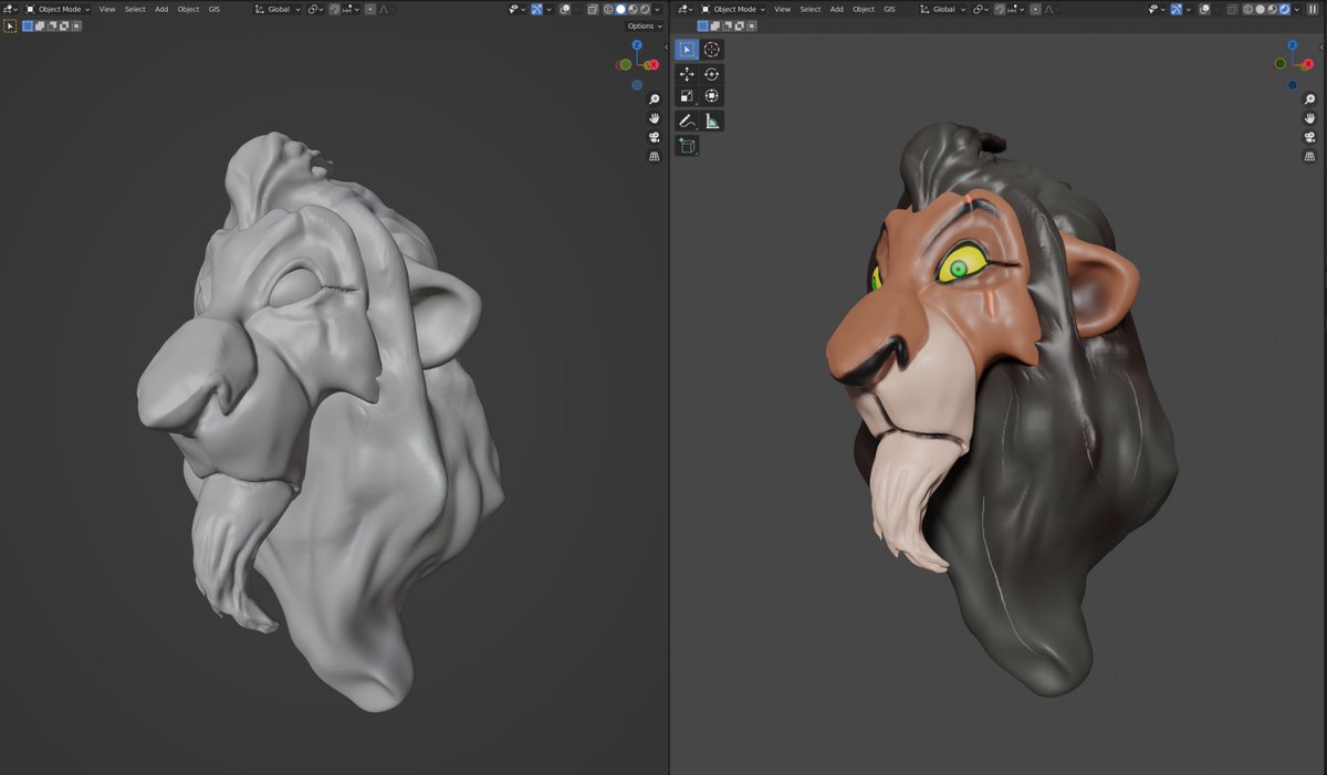DarkleyDreaming's tweet photo. Day 23 of my 31 day challenge to 3D sculpt a character every night in Blender. Tonight it is this cool cat, Scar.
#blender #3dScultping #3D #3dart #characterdesign #characterart https://t.co/9XgbImeMOW