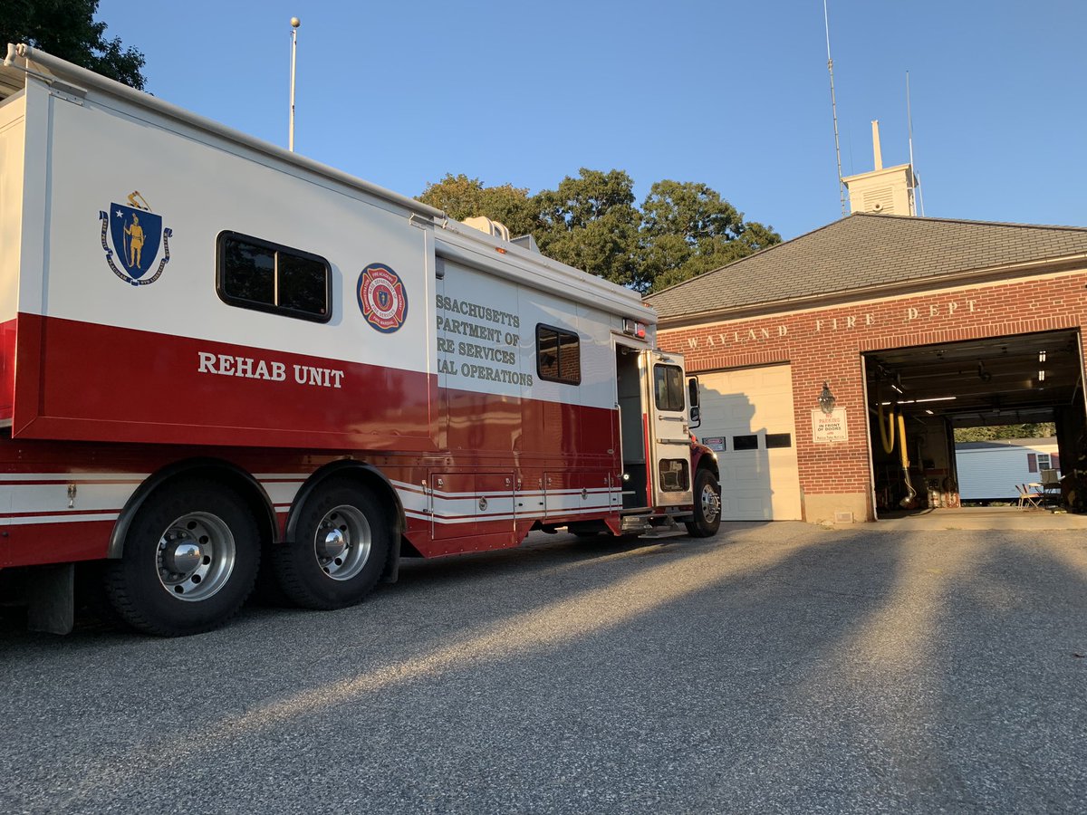 DFS #Rehab7 is supporting <a href="/WaylandFire/">Wayland Fire</a> and #MutualAid at their four-alarm fire this evening