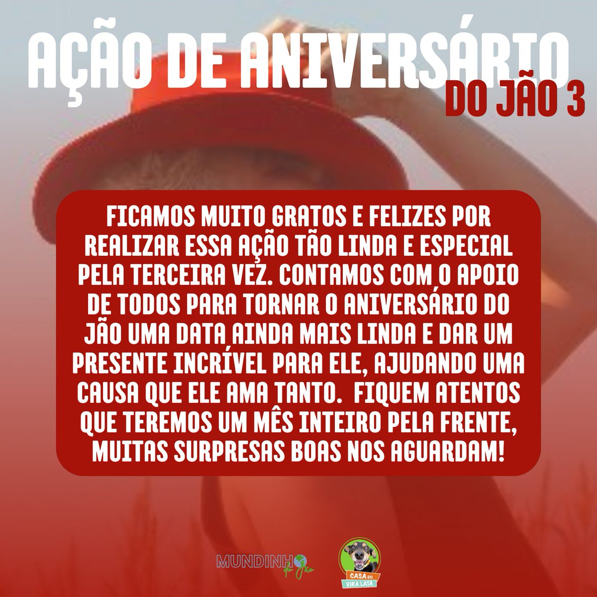 mundinhodojao's tweet photo. Esse ano temos muitas surpresas e a primeira delas é um sorteio incrível entre as pessoas que doarem 15 reais ou mais.

Ativem as notificações para não perderem nada, afinal, o mês está só começando... 🤫 https://t.co/DEp5s7So7x