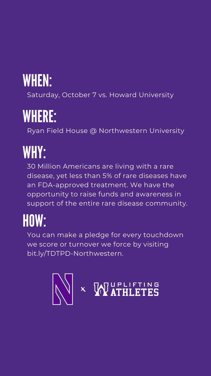 One touchdown and turnover can make a difference! @NUFBFamily and @UpliftingAth are teaming up for a Pledge Drive on October 7! #WeTackleRare Pledge your support at: bit.ly/TDTPD-Northwes…