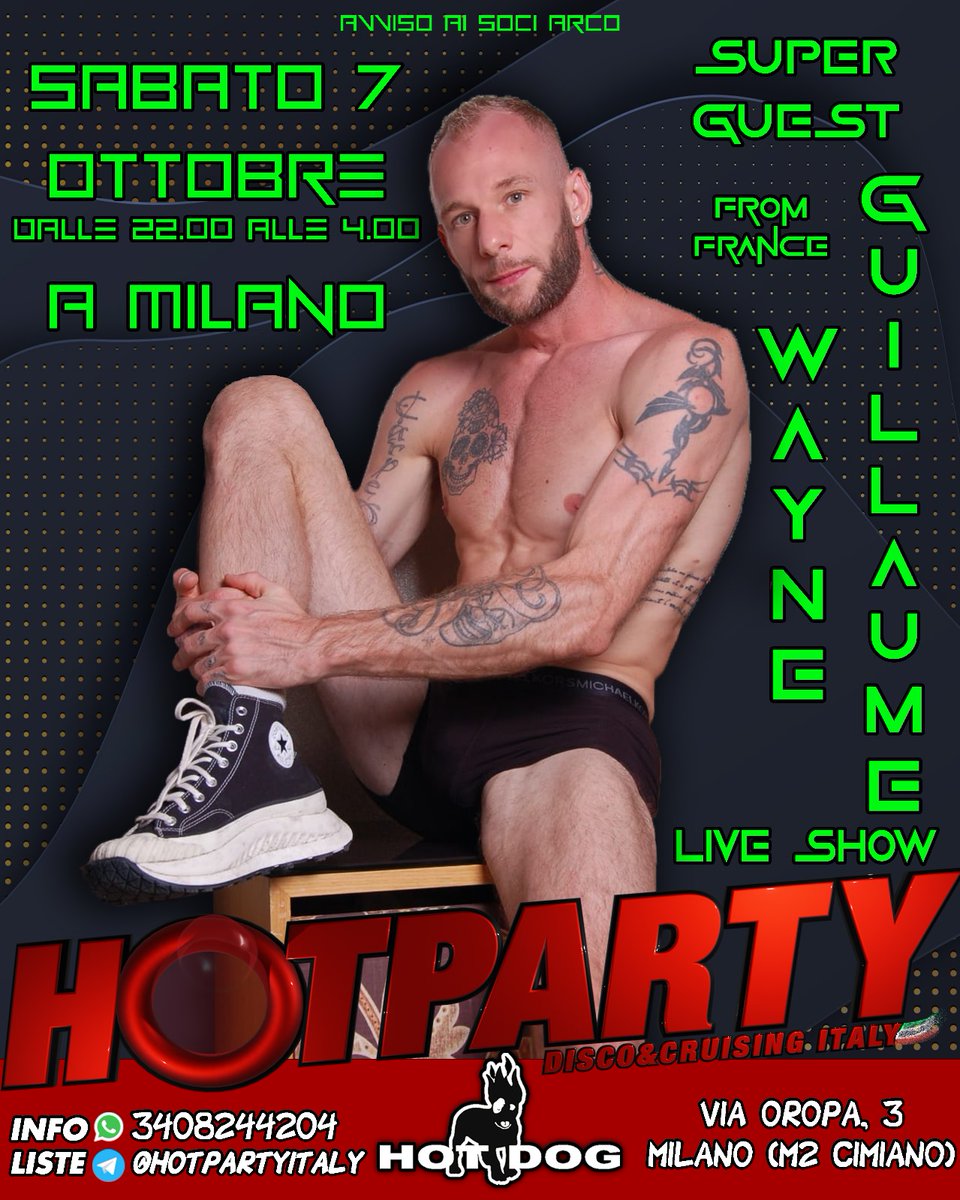 Hotpartyitaly's tweet photo. 🔴 HOTPARTY ITALY next events:

Sabato 7 @ Hotdog club #Milano.

Sabato 14 @adamsaunaroma #Roma.

Super Guest 🇨🇵From France:
GUILLAUME WAYNE
@GuillaumeWayne1 https://t.co/A30PywTXtr