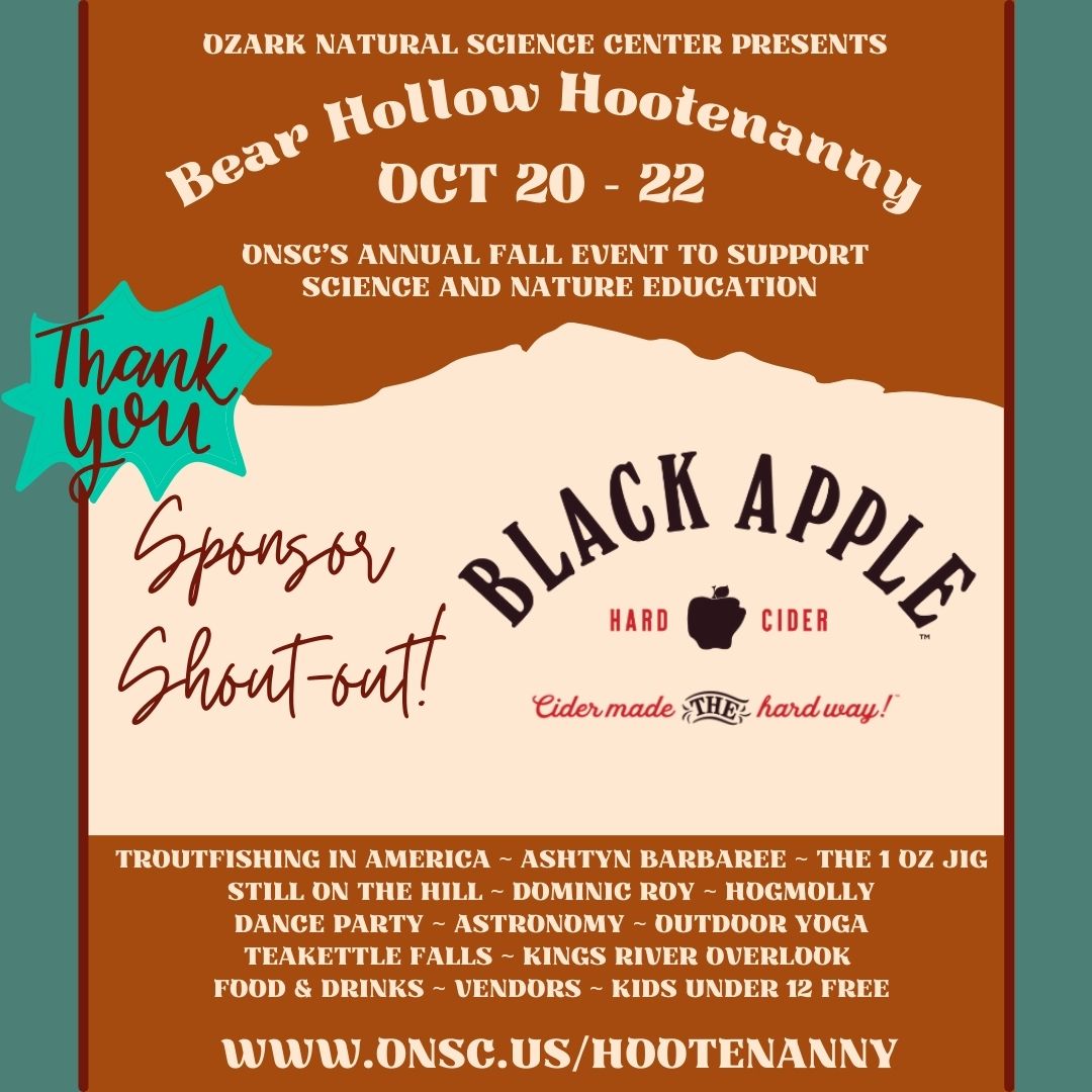 A hearty thank you to our Bear Hollow Hootenanny sponsors. Today we’re giving a shout-out to Black Apple Hard Cider for sponsoring the event and contributing to science and nature education! Join us at the Hootenanny: onsc.us/hootenanny

<a href="/DrinkBlackApple/">BlackAppleHardCider</a>