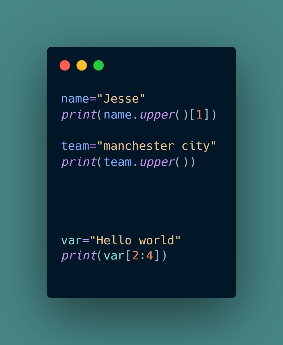 Jesse_can_code's tweet image. Slicing in Python
#100daysofcode
#beyondlearning