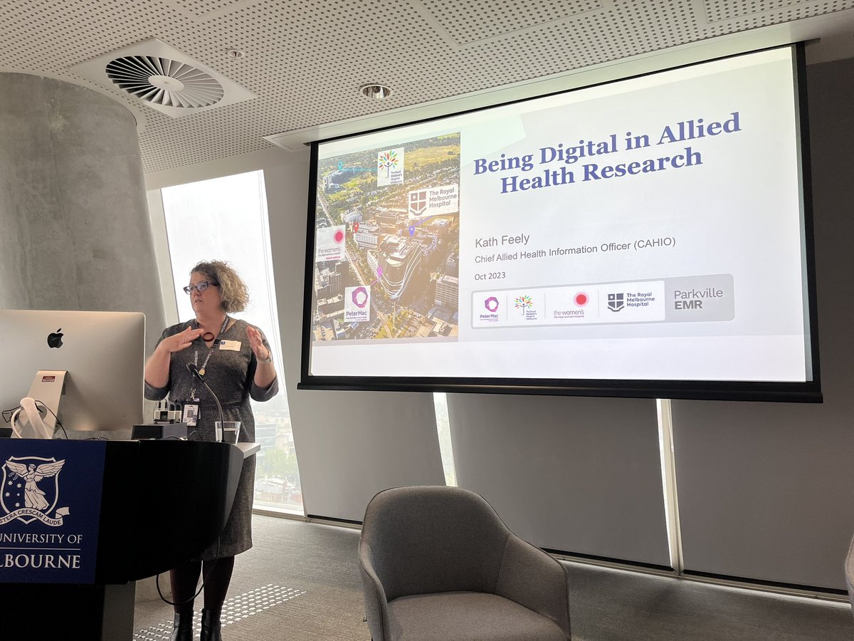 Thanks to #parkvilleprecinct Chief Allied Health Information Officer, Kath Feely for sharing progress with their digital journey. She presented as part of our “MSHS Presents” @UniMelb School of Health Sciences #digitalhealth #healthinformatics #alliedhealth @PhysioUnimelb