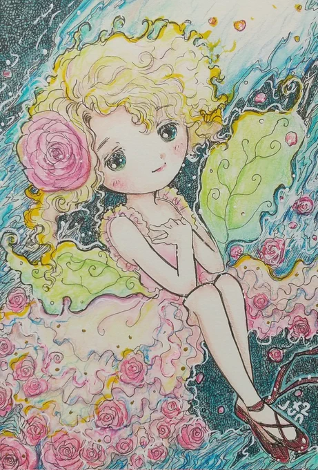 …          薔薇のドレス  #アナログイラスト #イラスト      おはようございます     今日も良き日に
