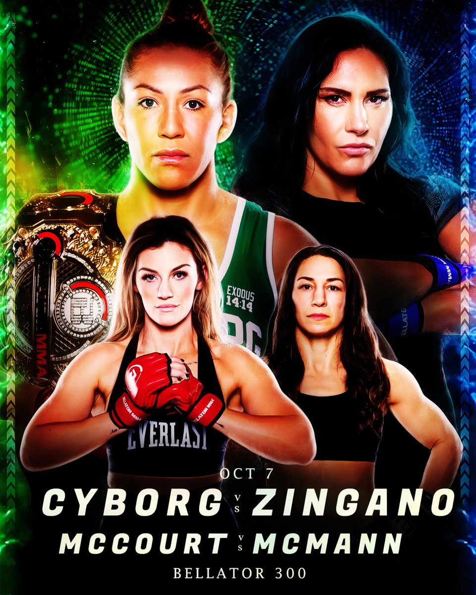 Wom_Mar_Arts's tweet photo. @criscyborg vs. @CatZingano
@leahmccourtmma vs. @Sara_McMann
#FightWeek #Bellator300
#CyborgZingano #CyborgvsZingano
#CrisCyborg #CatZingano
#LeahMcCourt #SaraMcMann https://t.co/4kWS2IMfrb