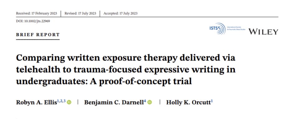 I can't believe this day came 🚨 I am SO excited to share results of my dissertation!! In college students with PTSS we compared WET via telehealth to trauma-focused expressive writing to isolate changes made in the development of WET. Check it out⤵️
onlinelibrary.wiley.com/share/author...