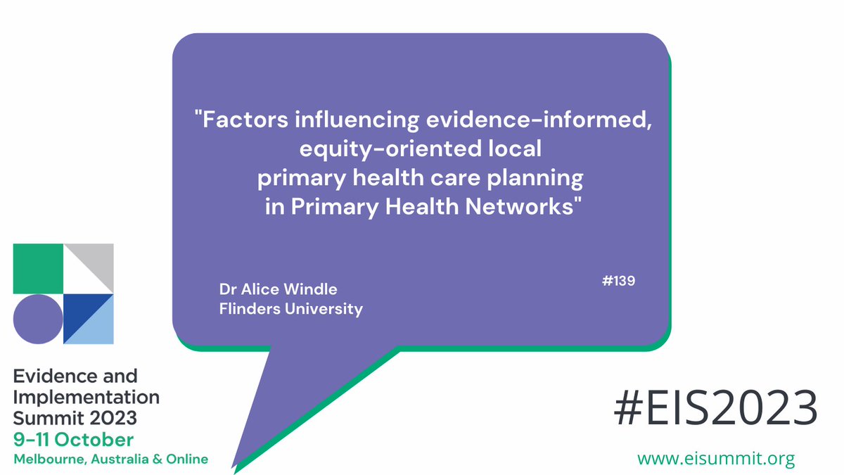 alice_windle's tweet photo. Less than a week to go! Looking forward to presenting (twice) @eisummit2023 in #Melbourne next week! Talking about my current work in #agedcare #implementation and my #PhD research in #evidence-informed #PHC planning in #PHNs. @ariia_org @FlindersCNHS https://t.co/GrTst4kE6K