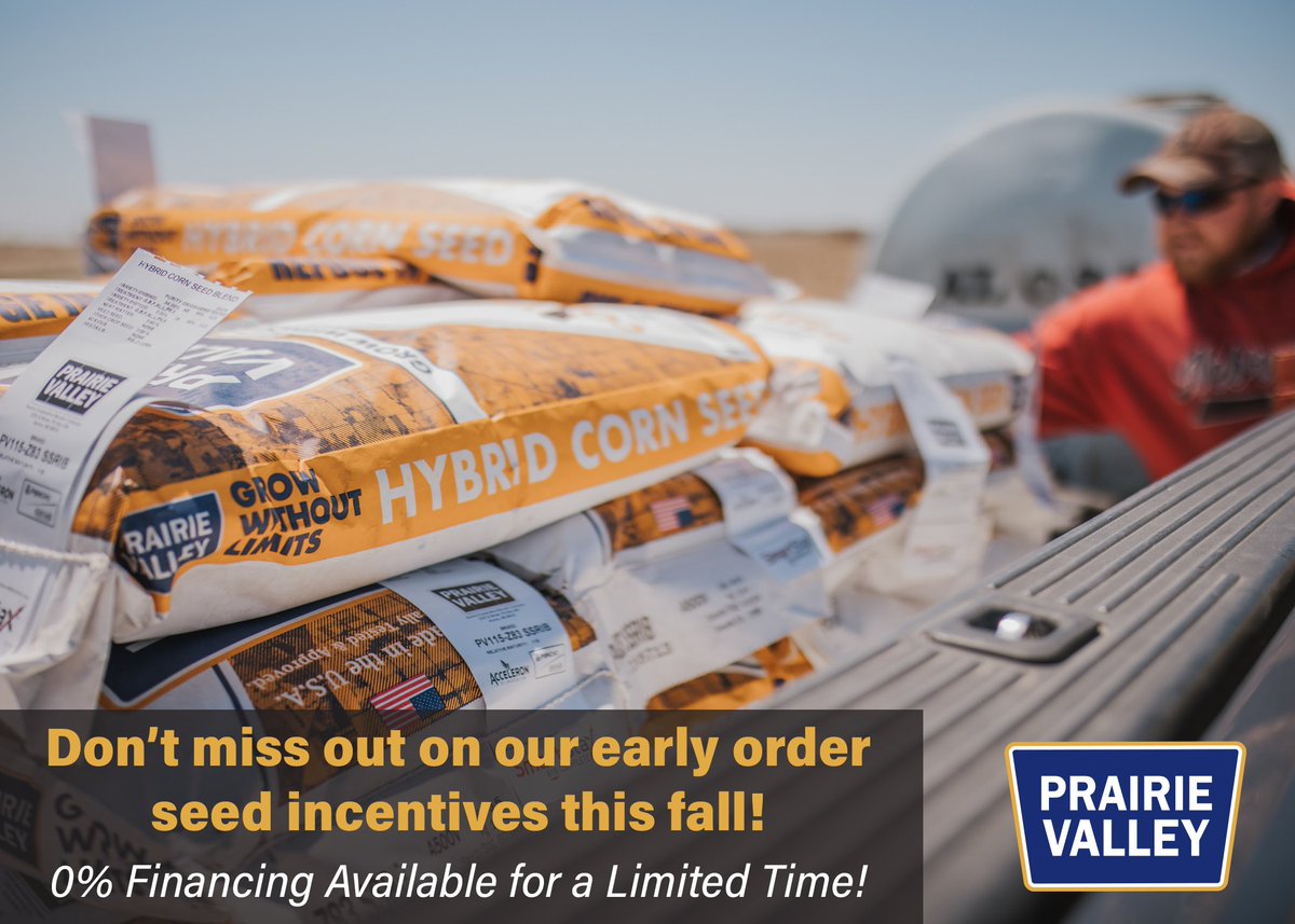 PVseed's tweet photo. Talk to your Prairie Valley dealer today to find out more about our seed incentives this fall #growwithoutlimits https://t.co/FrEBN41ytQ