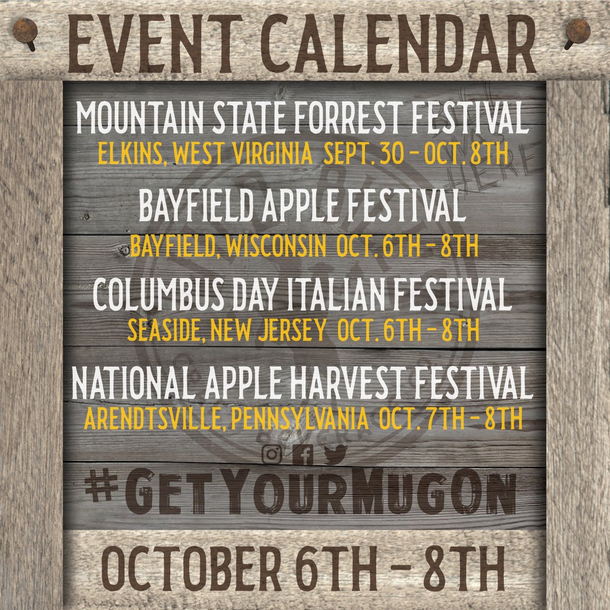 It’s a good weekend to be an apple lover and a Wild Bills Fan!🍎😍🍏
•
#FamousFoodFestival #AppleButterFestival #BayfieldAppleFestival #ColumbusDayItalianFestival #MountainStateForestFestival #ErrlCup #EastonGarlicFestival