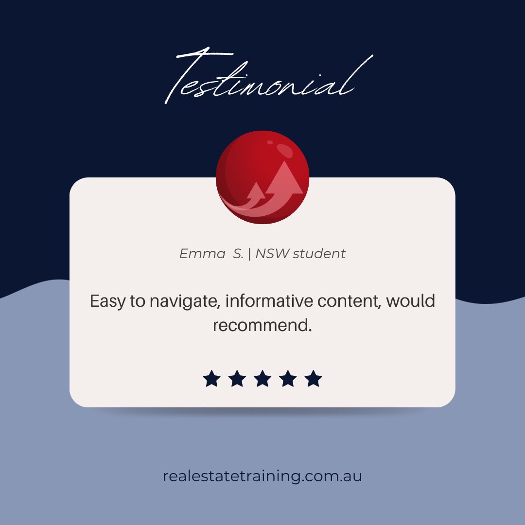 AustralianRETC's tweet photo. Thank you, Emma ✨

🔗 https://t.co/bnuldgwbcR (link in bio!)

#realestate #realestatecourses #realestatecareer #onlinestudy #onlinecpd #nswcpd #wacpd #actcpd #tasmaniacpd #realestatelicencecourse #realestatecpd #realestatenews #realestateaustralia #realestatecpd #realestaterpl https://t.co/WKJaa6AuWi