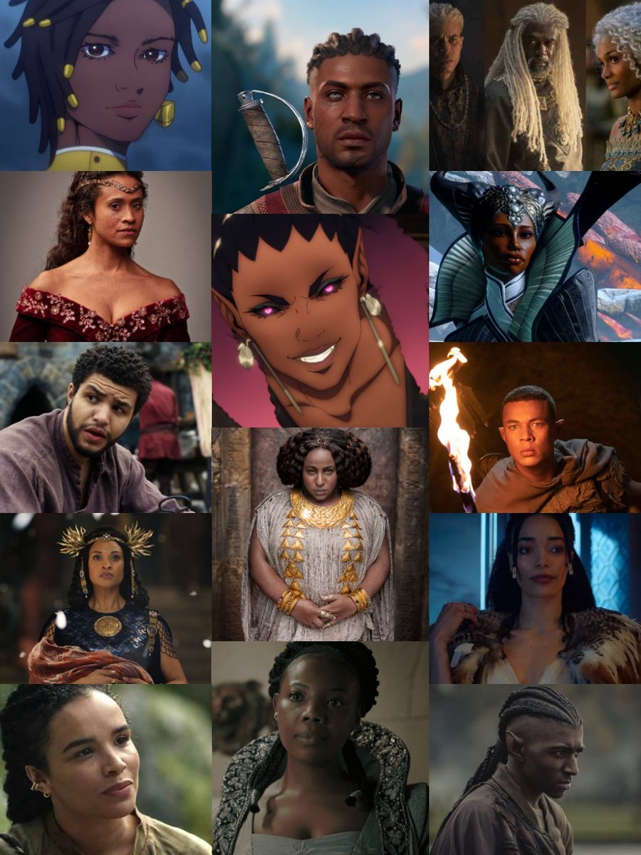 SPEEDRCER's tweet photo. All these characters/actors you see here got/still getting hate from their respective fandoms just for being black in a high fantasy setting btw. https://t.co/GCrFmjYQWw