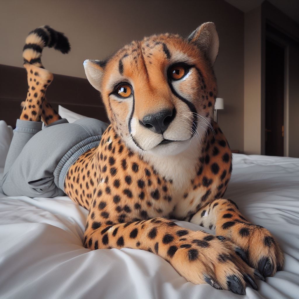 AIAnthro's tweet photo. @nonmayorpete Cheetah posing for a photo shoot in bed
( Bing AI Anthro furry art )
#AIart #BingAI #furry #Anthro #ai https://t.co/YUzV4PgRR6