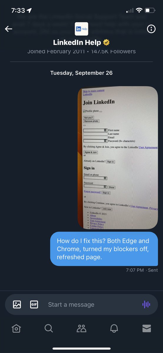 TechMonkey22's tweet photo. @LinkedInHelp no response… for a week….? https://t.co/kWvds5CjTM