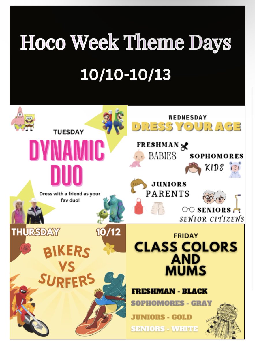 StuCo JUST ANNOUNCED HOCO THEME DAYS!!! Great ready for greatness, Warriors!