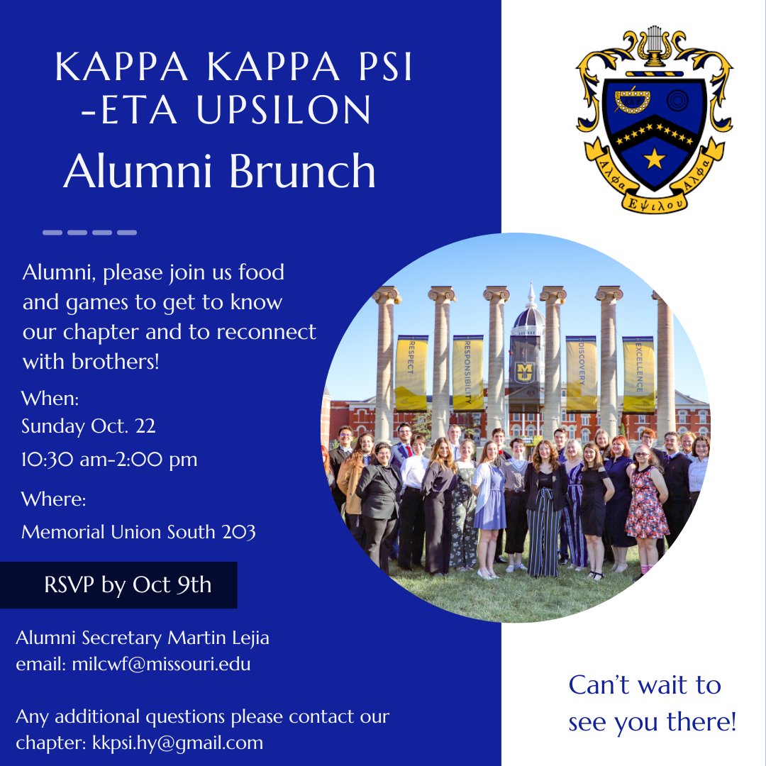 Calling All Alumni! October 22nd will be our annual Alumni Brunch.
Contact our Alumni Secretary, Martin Lejia, to RVSP for this event.
RSVP by October 9th!