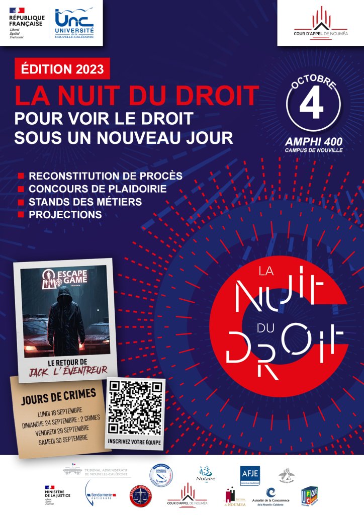 [LA NUIT DU #DROIT] Ne manquez pas ce RDV @unc_nc #NouvelleCalédonie. Programme : unc.nc/la-nuit-du-dro…. Le @MedefNC est présent sur le stand de l' @AfjeAfje. C’est l'anniversaire de La #Constitution ! Le #droit régit tous les aspects de notre vie et ceux de la #société.