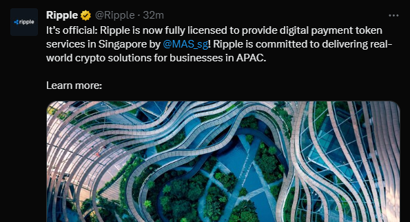Cobb_XRPL's tweet image. BREAKING: Today Just Keeps Getting Better😃

RIPPLE IS NOW FULLY LICENSED TO PROVIDE DIGITAL PAYMENTS TOKEN SERVICES IN SIGNAPORE BY @MAS_sg 

LLLFFFGGGGG🚀🚀🚀