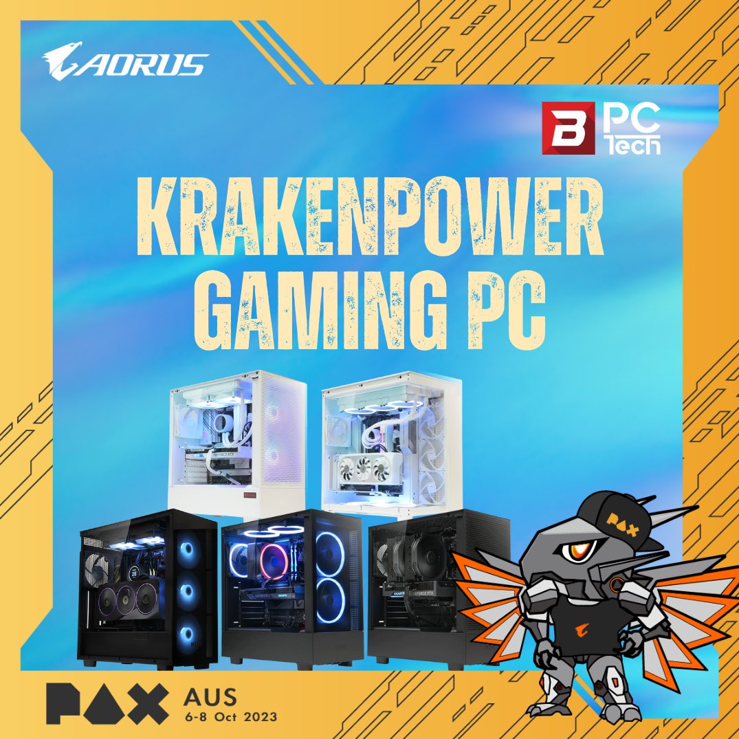 Introducing 5 incredible Gaming PC systems that will be showcased at PAX AUS, exclusively at the <a href="/budgetpc/">BPC Technology</a> booth! 🧡

🔹KrakenPower Mannheim
🔹KrakenPower Bifrost
🔹KrakenPower Svartalfheim
🔹KrakenPower Dokkalfr
🔹KrakenPower Helheim

#GIGABYTE #AORUS #BPCtech #AORUSPAXAUS2023
