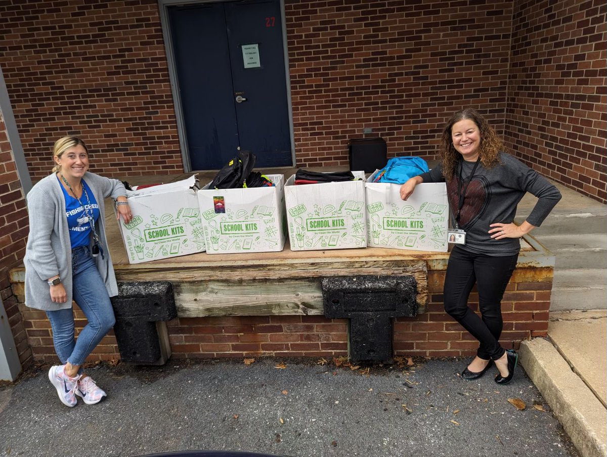 Mrs. Bricker and Mrs. Gross received 100 backpacks containing school supplies and hygiene products generously donated by <a href="/amazon/">Amazon</a>! We are so thankful for tremendous community partners! These items will benefit many FC students and families! #fcsharktank #Amazon